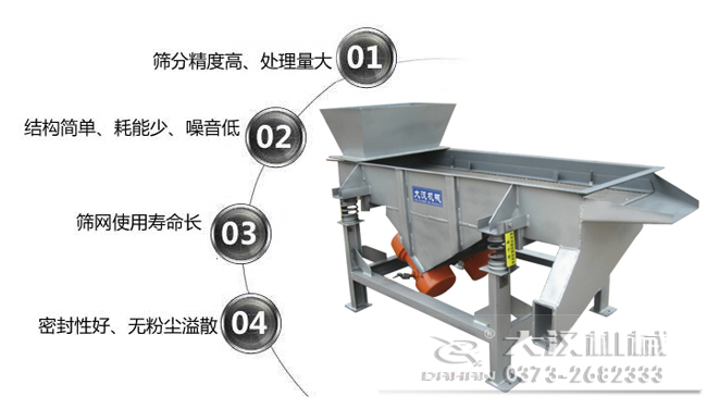 1016型直線振動(dòng)篩特點(diǎn)：1，篩分精度高，處理量大。2，結(jié)構(gòu)簡(jiǎn)單，耗能少，噪音低，3，篩網(wǎng)使用壽命長(zhǎng)，密封性好無粉塵溢散。