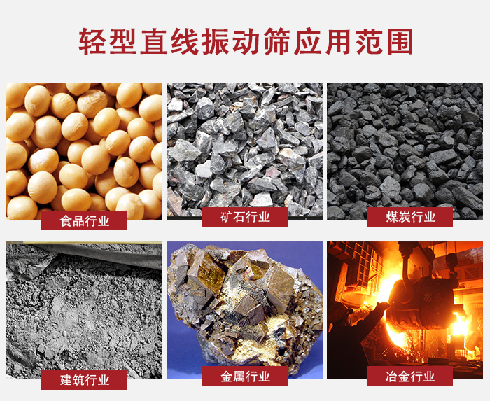 輕型直線振動篩應用范圍較廣多使用與顆粒狀，粉狀以及其它重型行業的輸送。